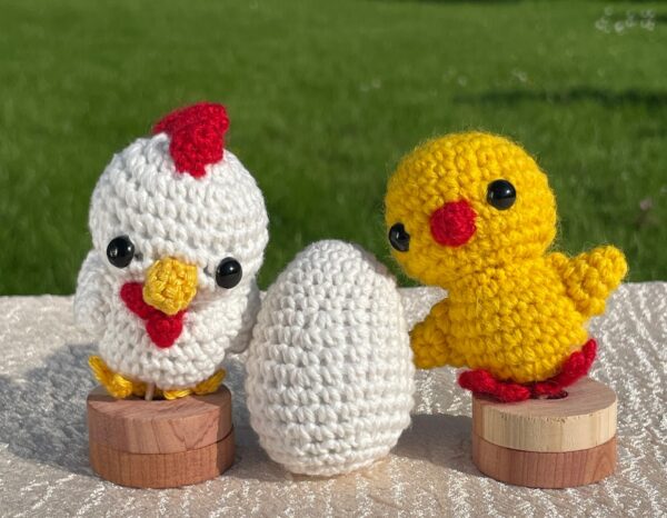amigurumi kukk, tibu ja muna